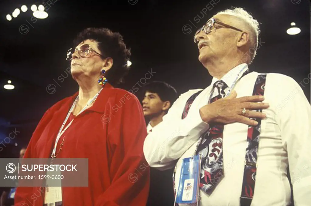 Delegates recite the Pledge of Allegiance at the Republican National Convention in 1996, San Diego, CA