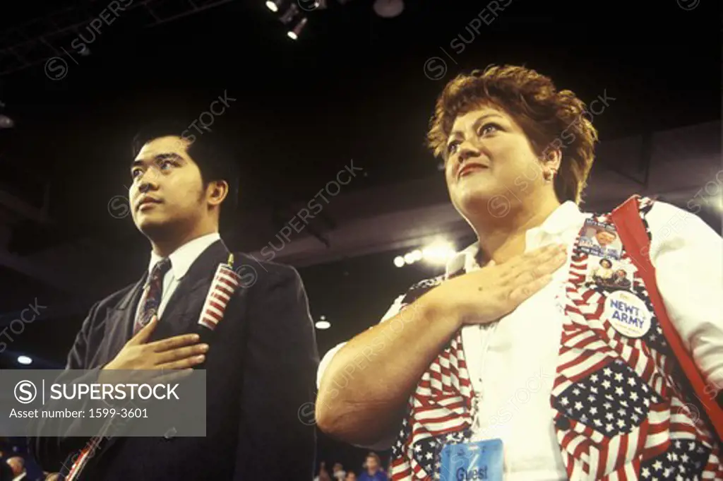 Delegates recite the Pledge of Allegiance at the Republican National Convention in 1996, San Diego, CA