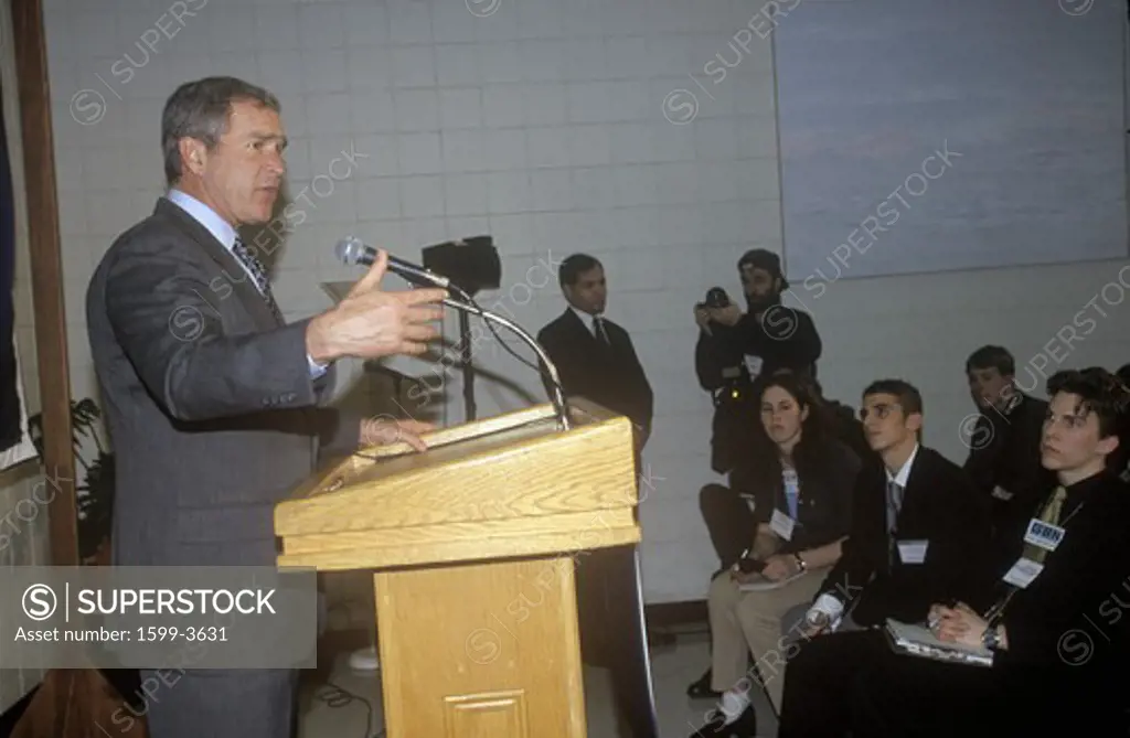 George W. Bush speaking at Presidential Youth Forum at Anselm College, NH, January 2000