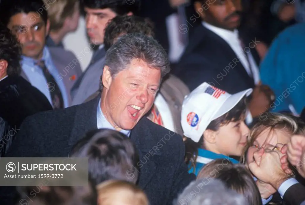 Governor Bill Clinton works the crowd at a Michigan campaign rally in 1992 on his final day of campaigning in Detroit, Michigan