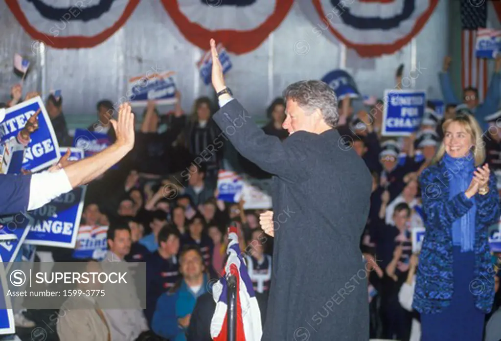 Governor Bill Clinton works the crowd at a Michigan campaign rally in 1992 on his final day of campaigning, Detroit, Michigan