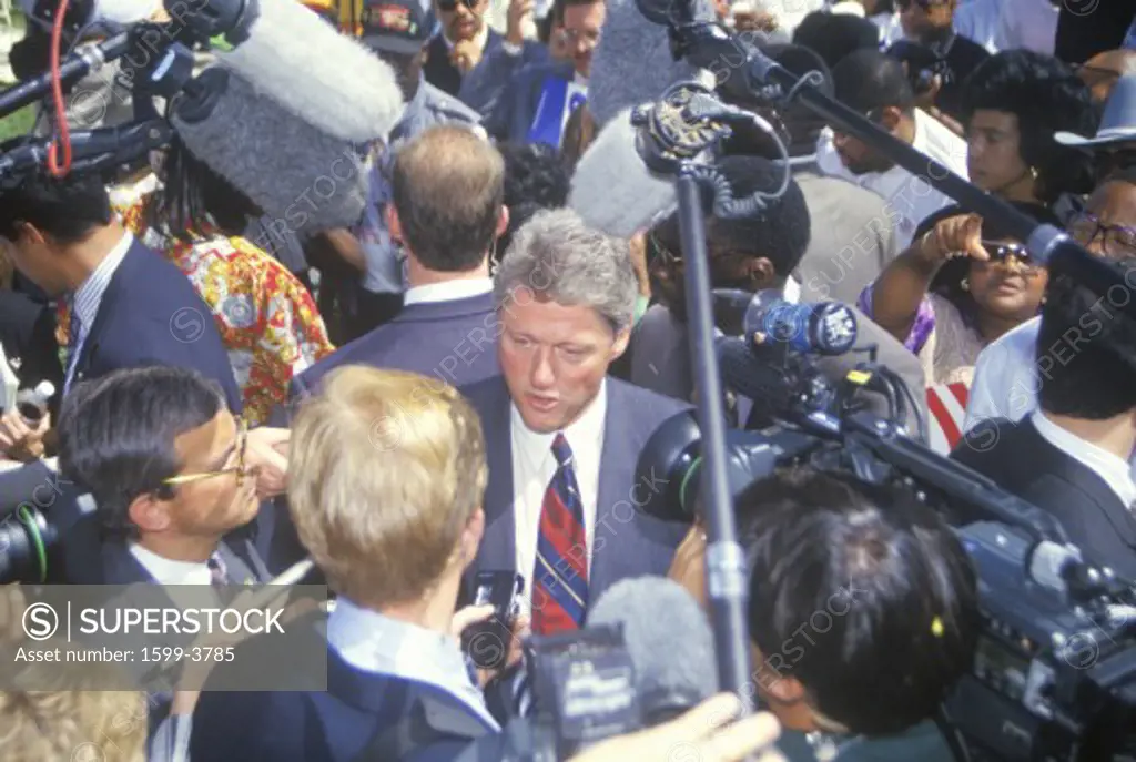Governor Bill Clinton greets the crowd on Mexican Independence Day during a 1992 campaign rally in Baldwin Park, LA 
