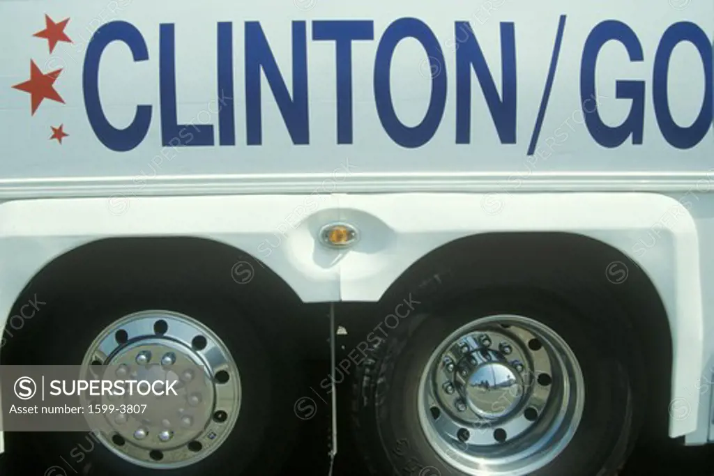 Bill Clinton/Al Gore Buscapade tour bus on one of its Great Lakes Tour Freeway Stops, 1992