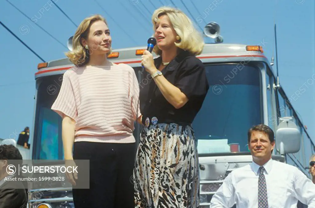Tipper Gore speaks in Ohio during the Clinton/Gore 1992 Buscapade campaign tour in Parma, Ohio