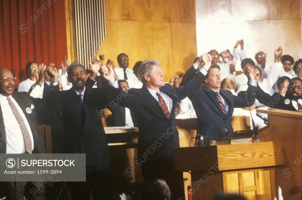 Governor Bill Clinton and Senator Al Gore attend service at the Olivet Baptist Church in Cleveland, Ohio during the Clinton/Gore 1992 Buscapade Great Lakes campaign tour