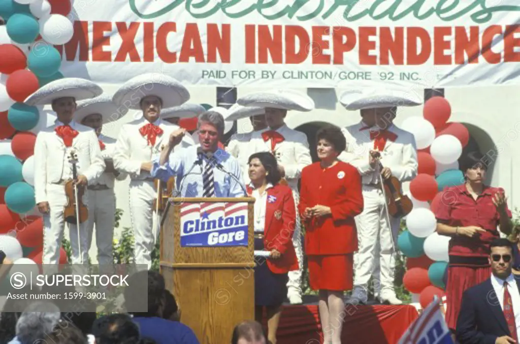 Governor Bill Clinton and U.S. Senate Candidate Diane Feinstein at a Mexican Independence Day celebration in 1992 at Baldwin Park, Los Angeles, California