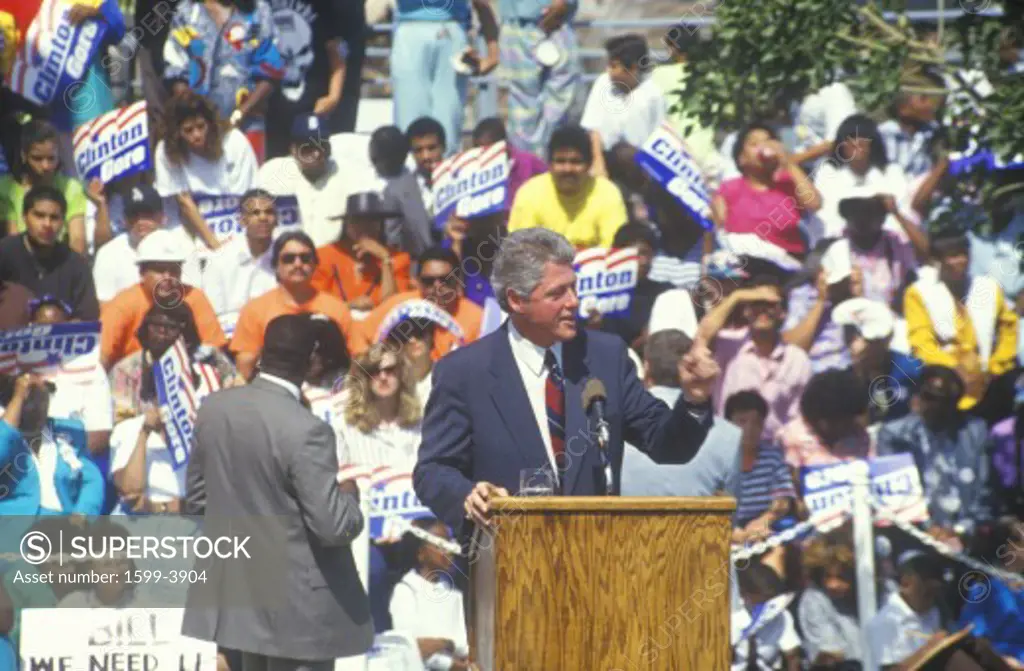 Governor Bill Clinton speaks at the Maxine Waters Employment Preparation Center in 1992 in So. Central, LA
