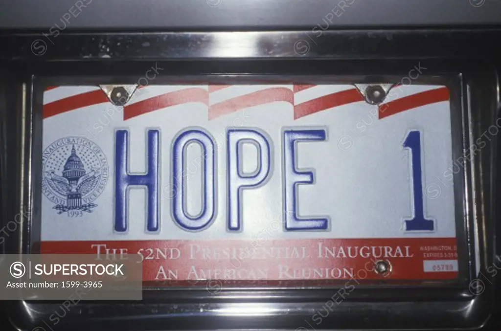 License plate reads Hope 1 