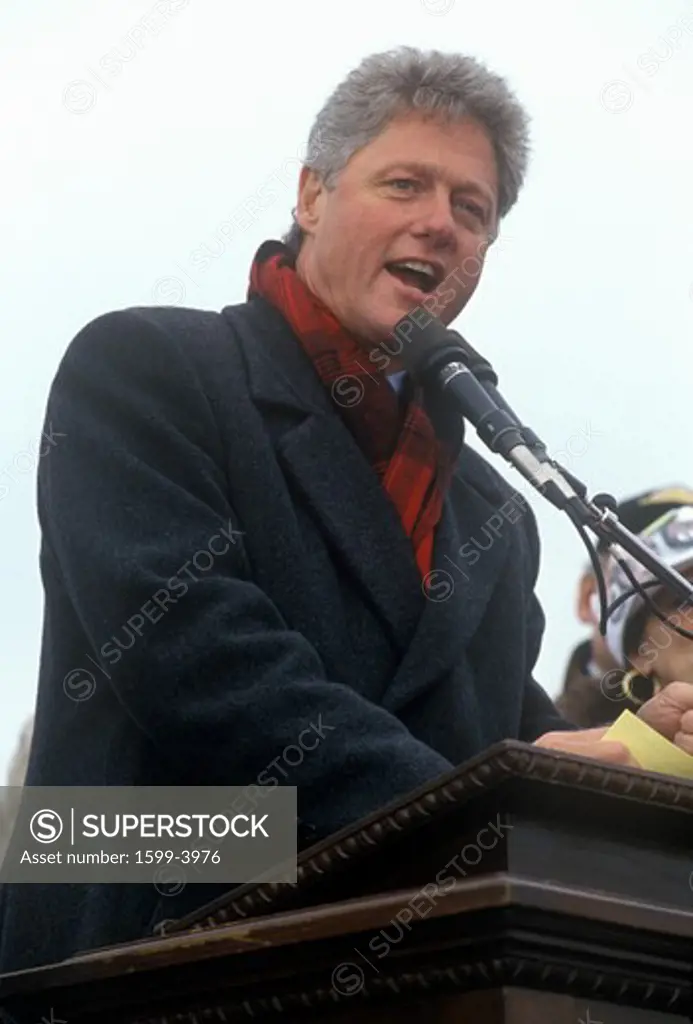 Governor Bill Clinton addresses crowd at a Ohio campaign rally in 1992 on his final day of campaigning, Cleveland, Ohio