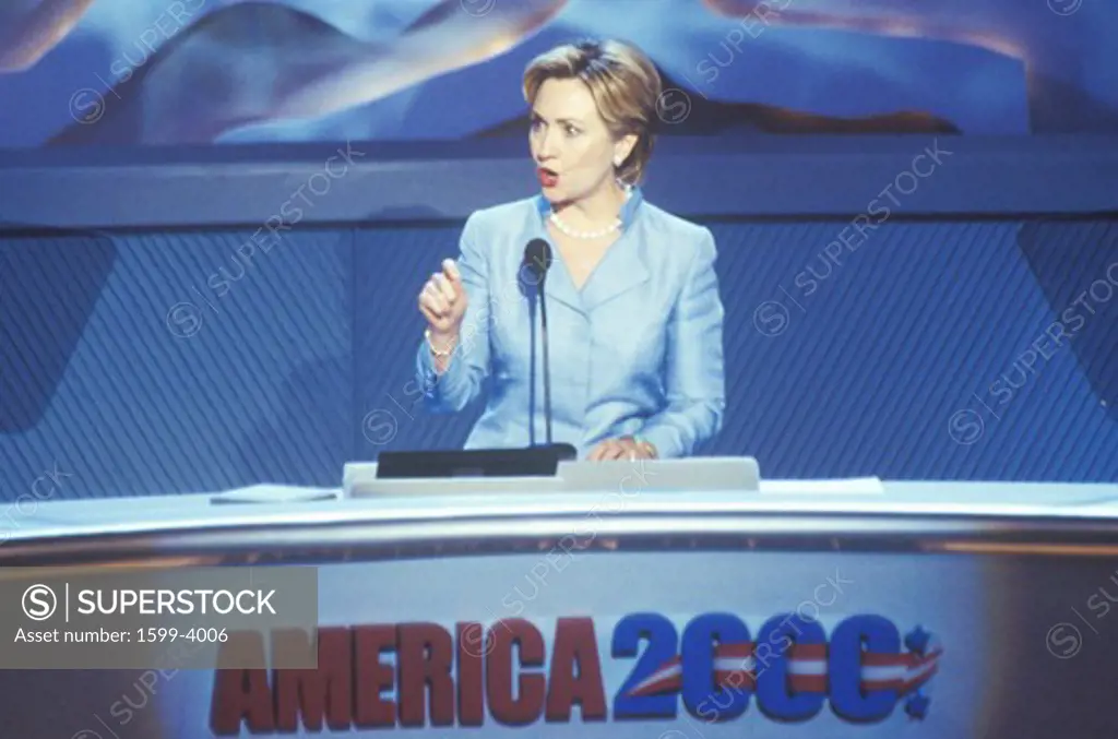 Former First Lady Hillary Rodham Clinton, the candidate for New York Senate, at the 2000 Democratic Convention at the Staples Center, Los Angeles, CA 