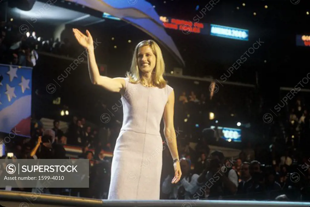 Karenna Gore Schiff greets the crowd at the 2000 Democratic Convention at the Staples Center, Los Angeles, CA 
