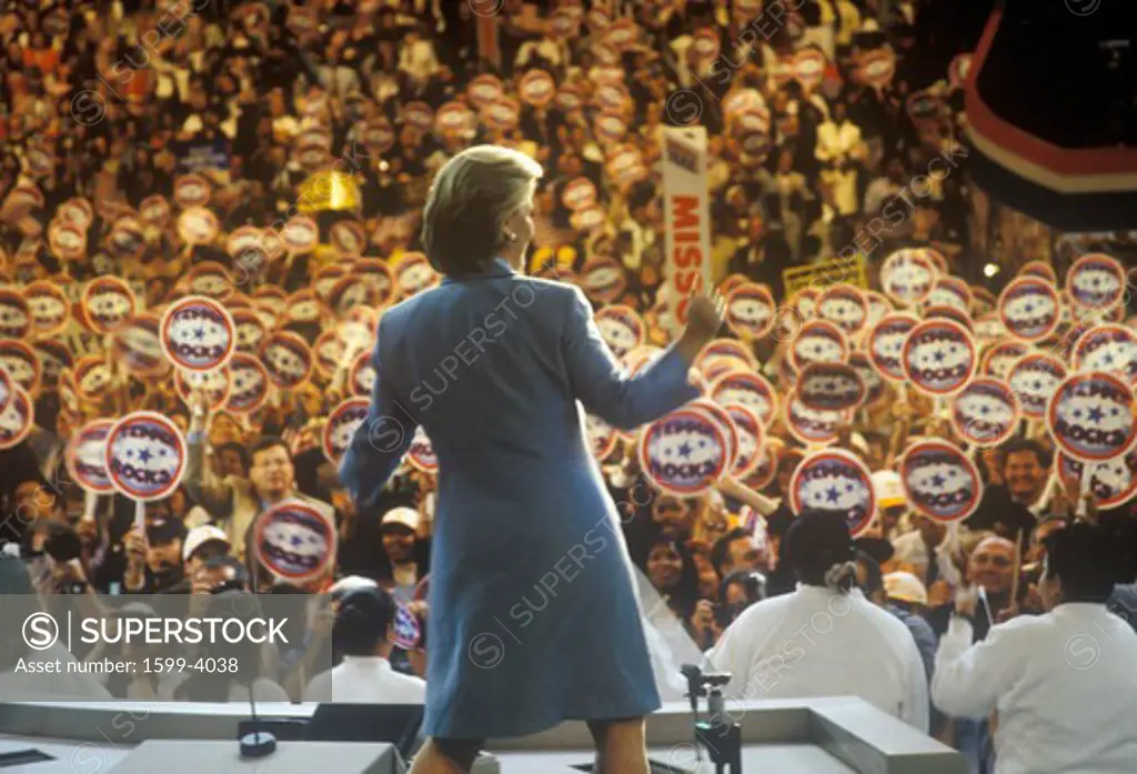 Tipper Gore on stage following Former Vice President Al Gore's acceptance speech at the 2000 Democratic Convention at the Staples Center, Los Angeles, CA 