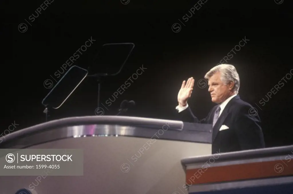 Senator Ted Kennedy addresses crowd at the 1992 Democratic National Convention at Madison Square Garden, New York