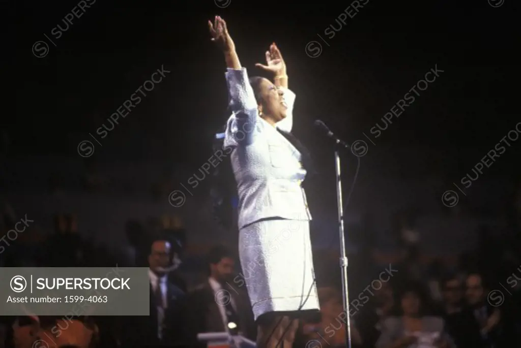 Aretha Franklin sings at the 1992 Democratic National Convention at Madison Square Garden, New York