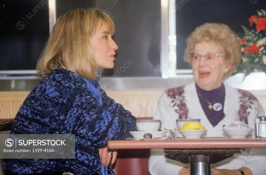 Hillary Rodham Clinton meets with townspeople at the Mayfield Diner in 1992 on Bill Clinton's final day of campaigning in Philadelphia, Pennsylvania