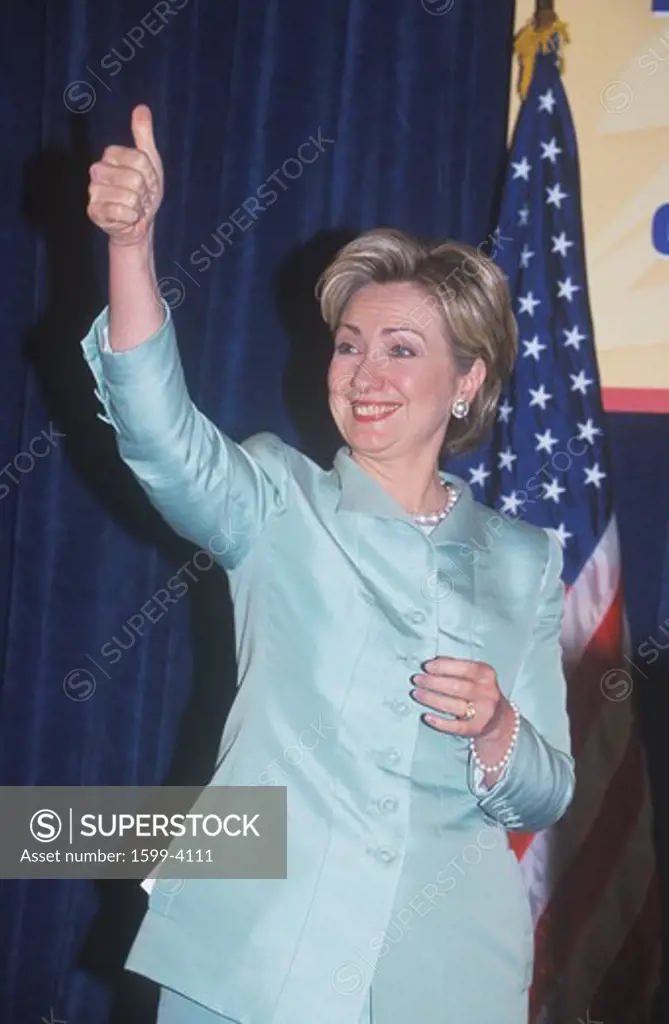 Hillary Rodham Clinton, speaks at the National Caucus of Latino Delegates, at the 2000 Democratic Convention at the Staples Center, Los Angeles, CA 