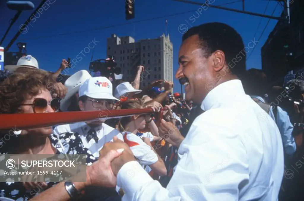 DNC Chairman Ron Brown at a Ohio campaign rally in 1992 on Bill Clinton's final day of campaigning in Cleveland, Ohio