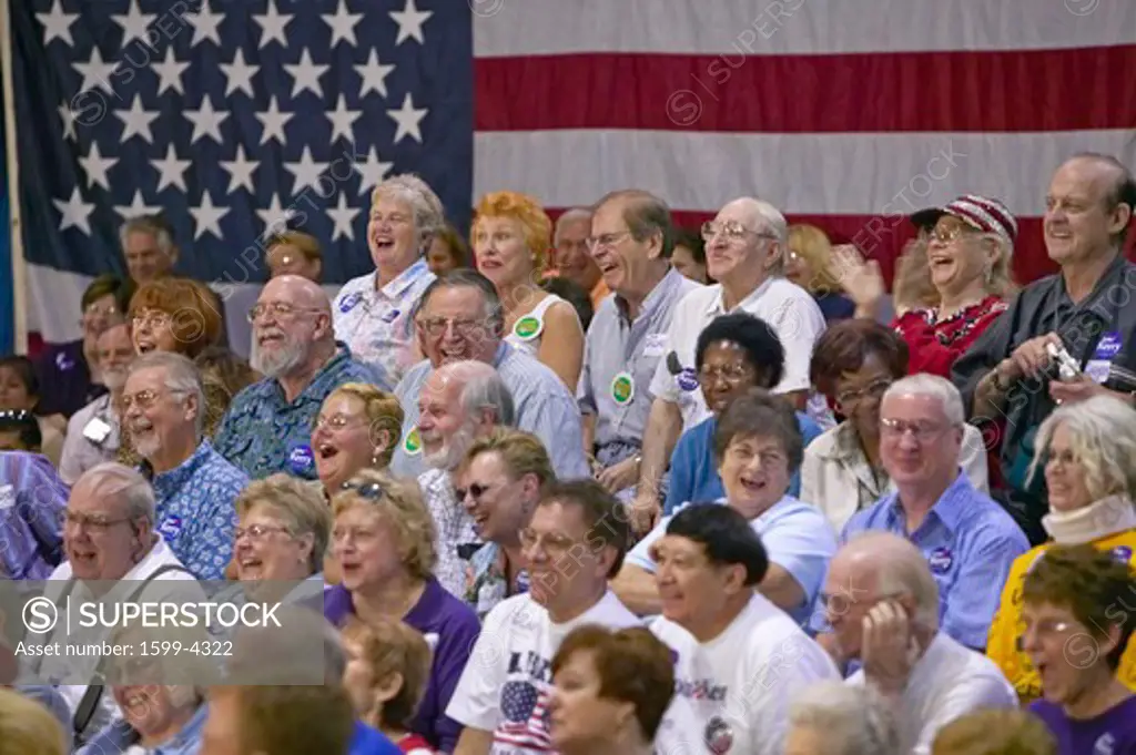 Audience of retired persons laughing at Senator John Kerry campaign rally, Valley View Rec Center, Henderson, NV