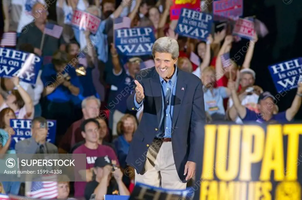 Senator John Kerry greets audience of supporters at the Thomas Mack Center at UNLV,  Las Vegas, NV