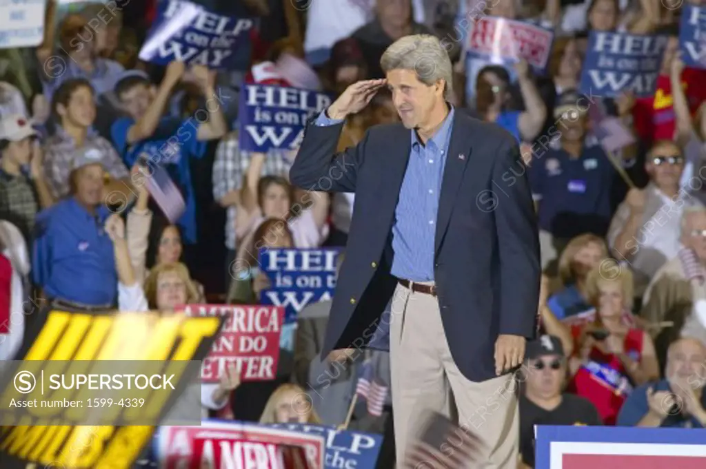 Senator John Kerry salutes to audience of supporters at the Thomas Mack Center at UNLV,  Las Vegas, NV