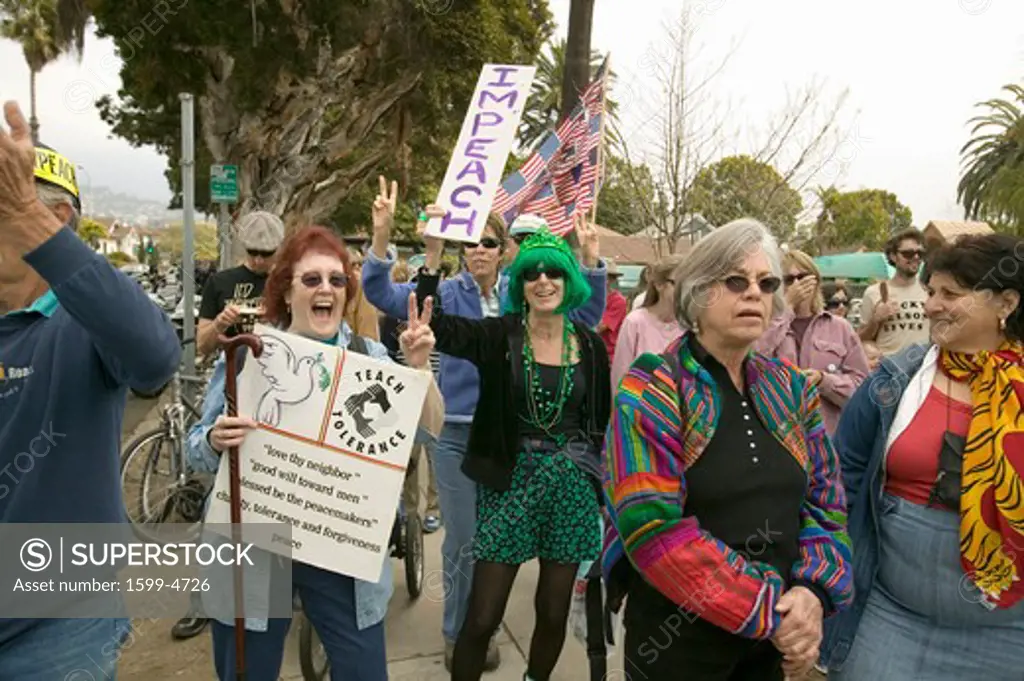 Protesters start marching against Iraq War and George W. Bush at an anti-Iraq War protest march in Santa Barbara, California on March 17, 2007