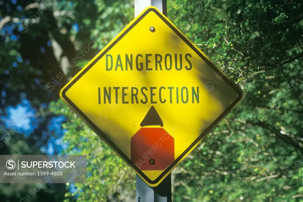 A dangerous intersection road sign