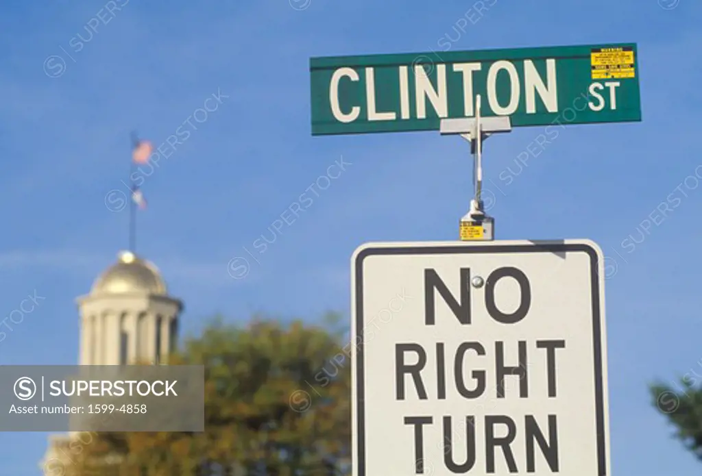 A sign that reads Clinton Street, no right turn”