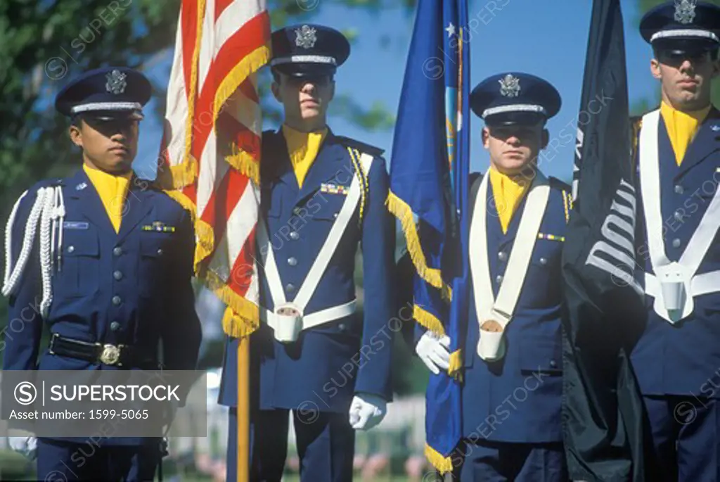 Soldiers Holding Flags, Memorial Day, Veteran's National Cemetery, Los Angeles, California