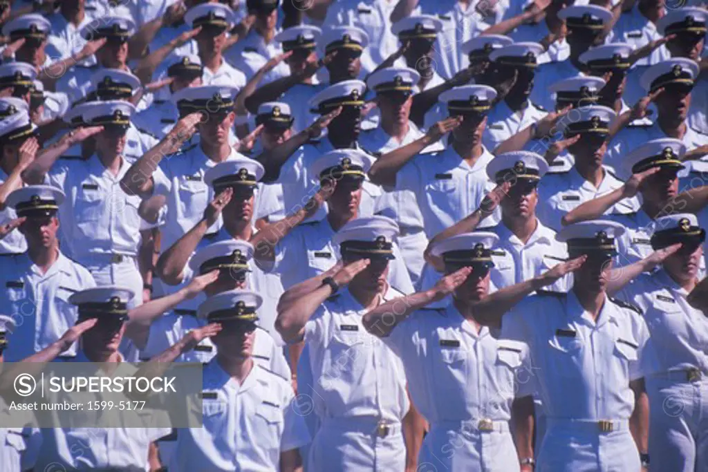 Sailors Saluting, Naval Academy Graduation Ceremony, May 26, 1999, Annapolis, Maryland
