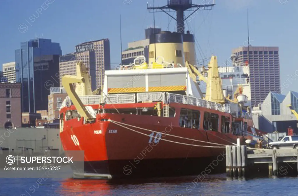 Red United States Coast Guard Ship, Boston Harbor, Massachusetts
