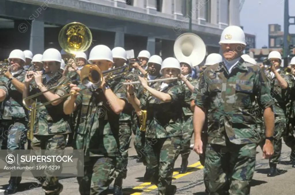 Military Band Marching in the United States Army Parade, Chicago, Illinois