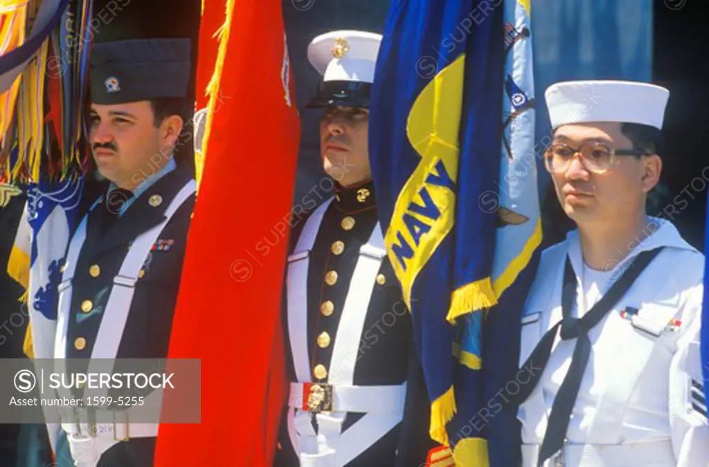 Soldiers and Sailor Holding Flags, United States Army Parade, Chicago, Illinois
