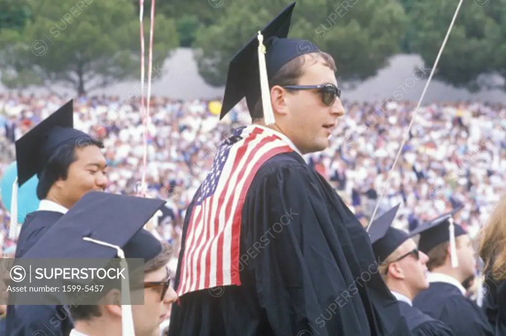 A patriotic UCLA graduate in Caps and Gowns, Los Angeles, California