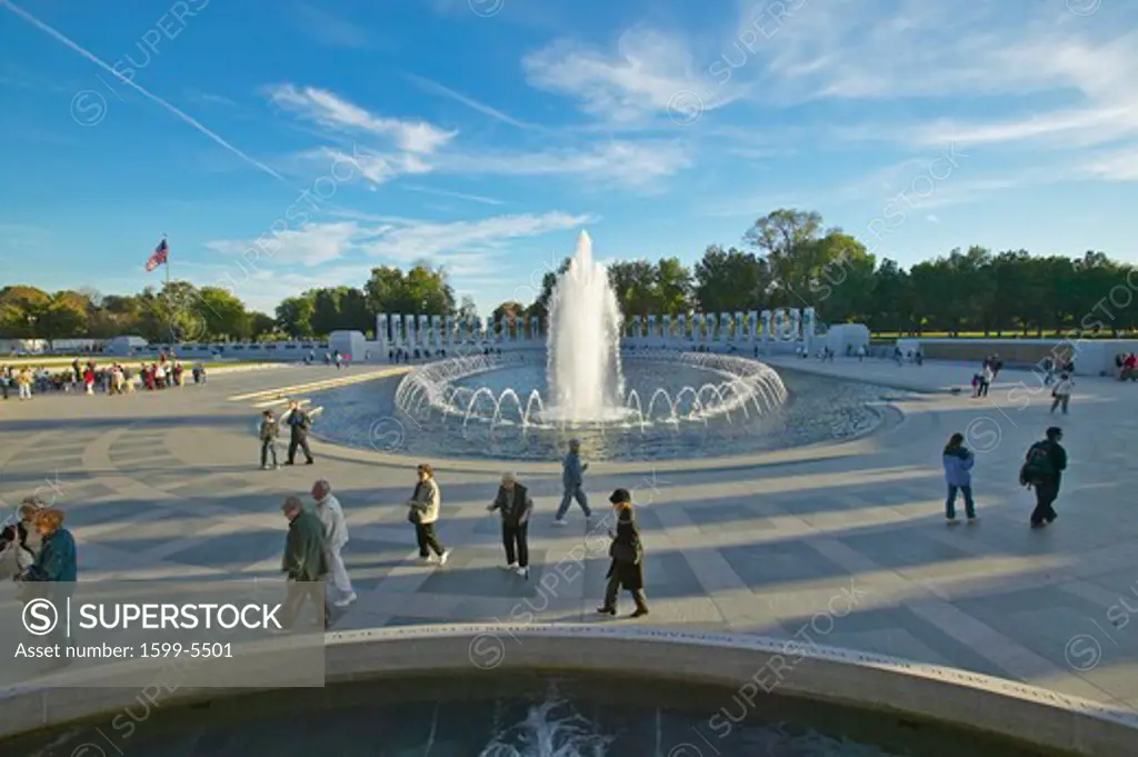 Fountains at the U.S. World War II Memorial commemorating World War II in Washington D.C. 
