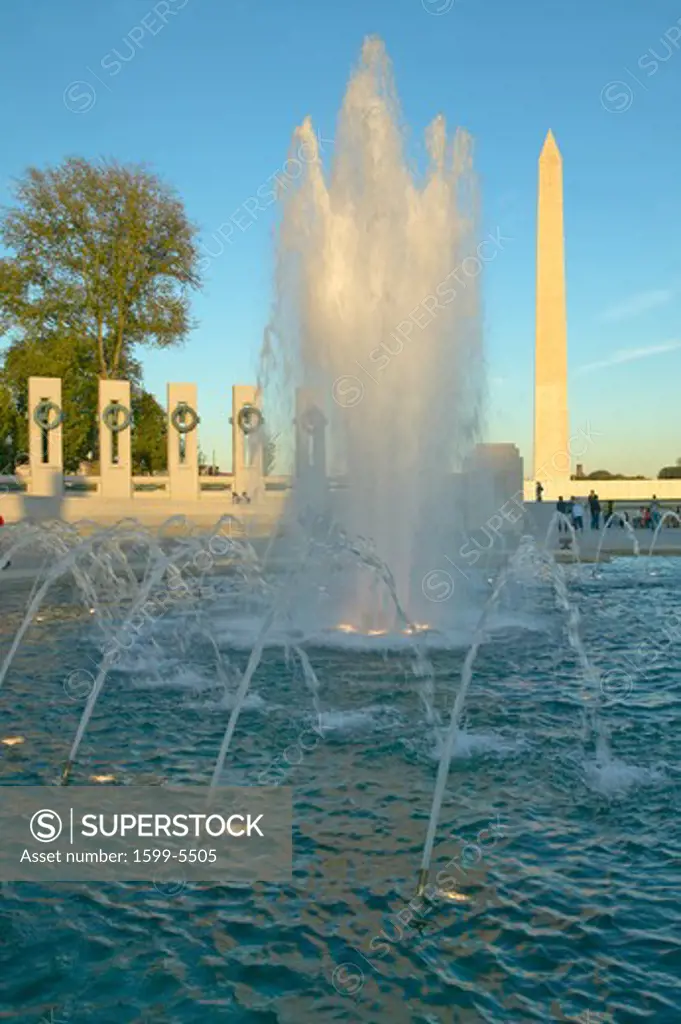 Fountains at the U.S. World War II Memorial commemorating World War II in Washington D.C. 