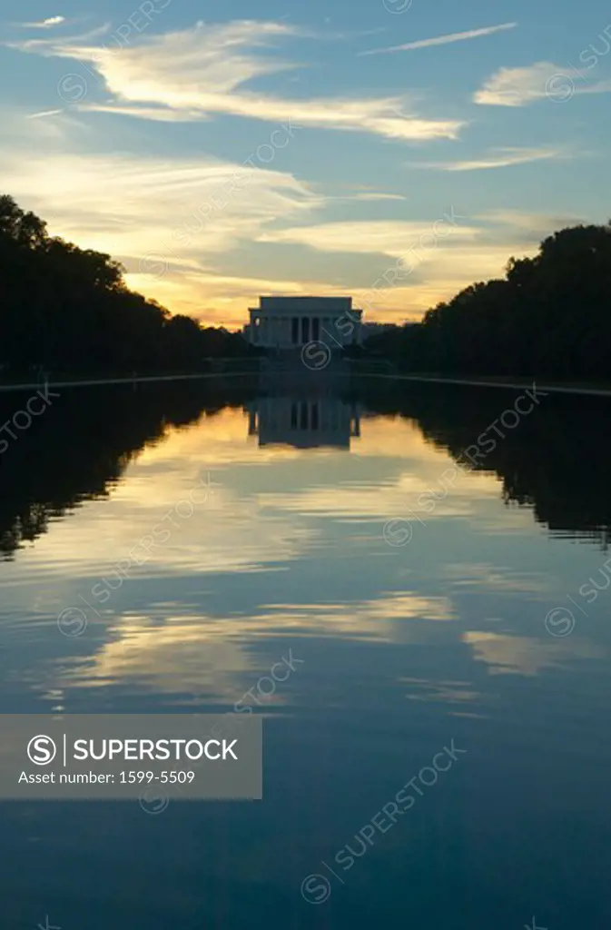 The Lincoln Memorial at Sunset and reflecting pool in Washington D.C.