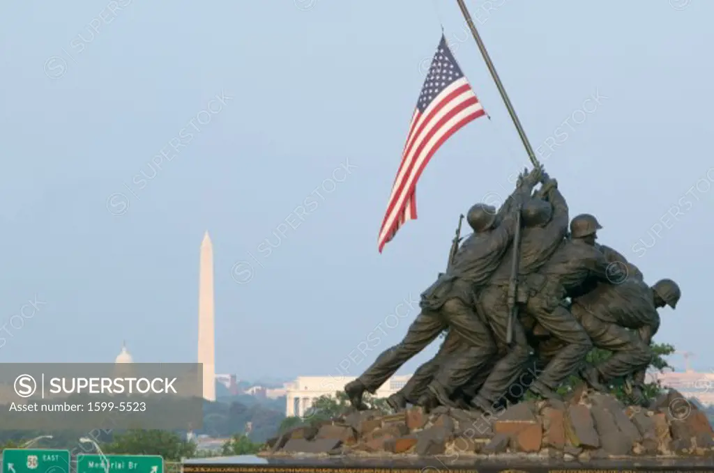 National Iwo Jima War Memorial Monument in Rosslyn, Virginia overlooking Potomac and Washington D.C.