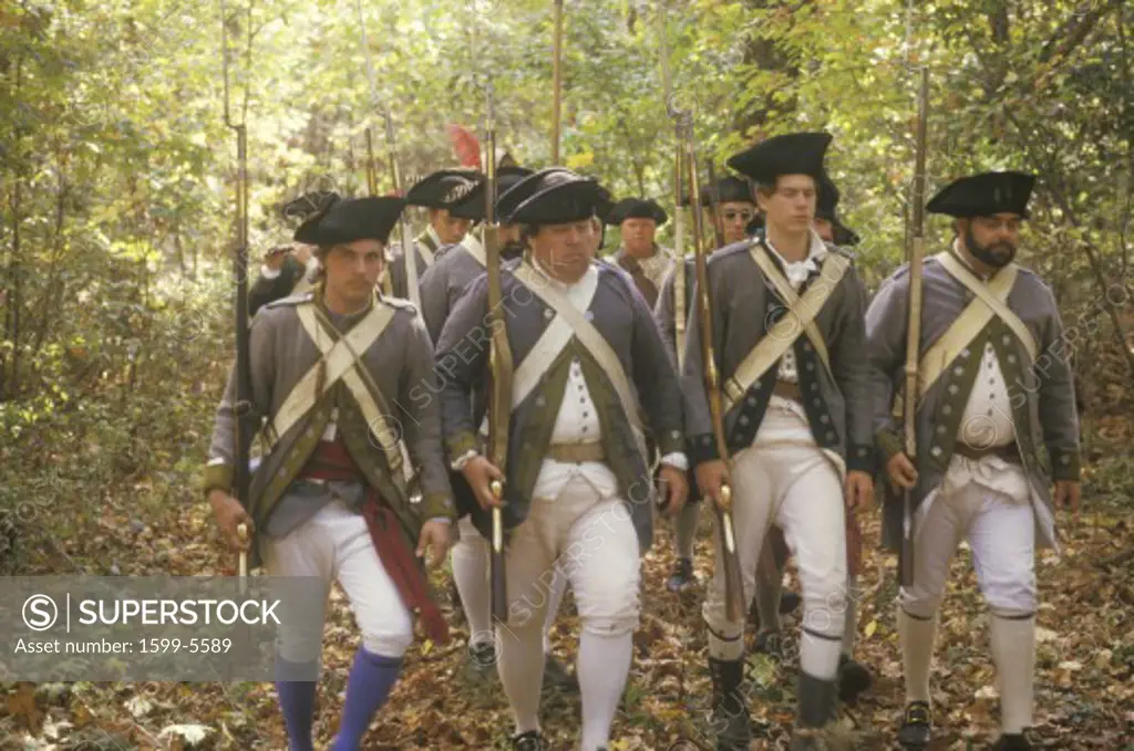 American soldiers during Historical American Revolutionary War Reenactment, Fall Encampment, New Windsor, NY
