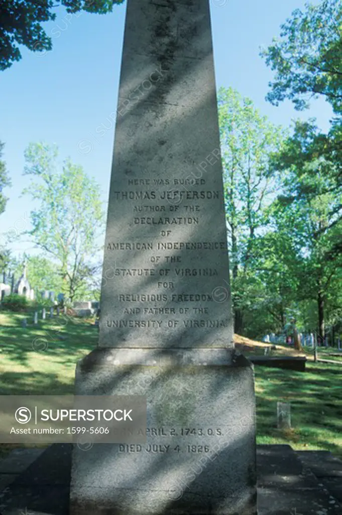 Tombstone in Monticello graveyard, home of Thomas Jefferson, Charlottesville, Virginia