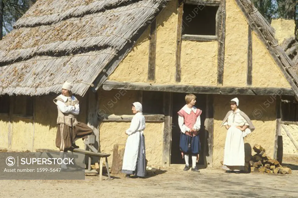 Participants in period costume in Historic Jamestown, Virginia, site of first English settlement