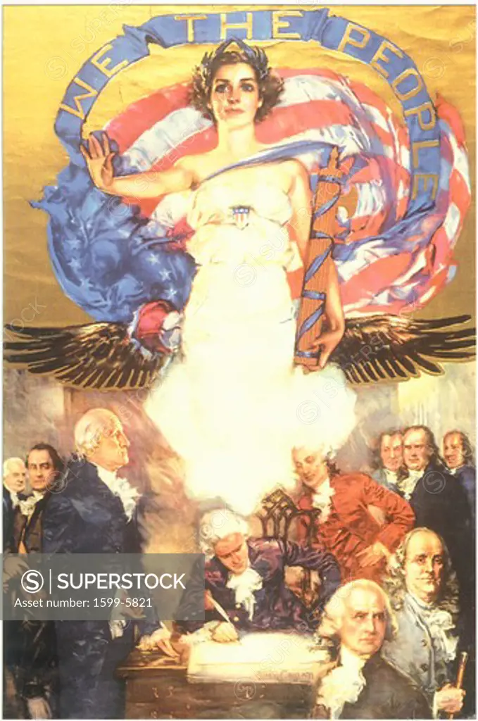 Mural of the Angel of Liberty overlooking the signing of the US Constitution and We The People