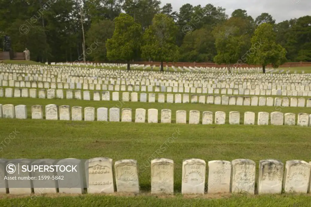 National Park Andersonville or Camp Sumter, a National Historic Site in Georgia, site of Confederate Civil War prison and cemetery tombstones for Yankee Union prisoners