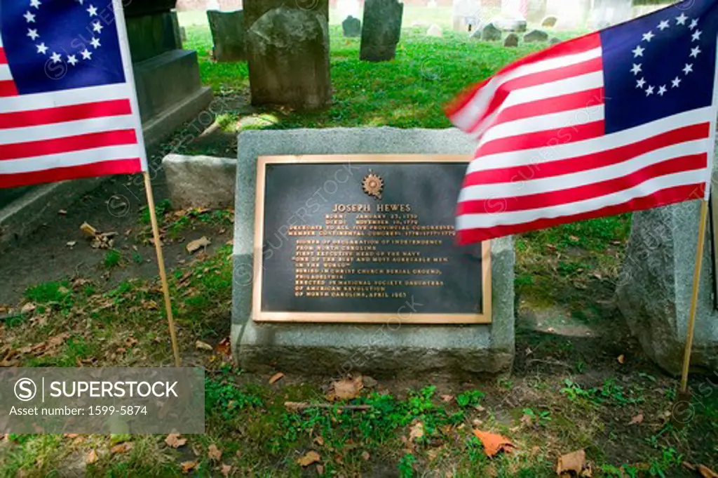 Joseph Hewes gravestone in Christ Church Burial Ground, Philadelphia, Pennsylvania, a signer of the Declaration of Independence