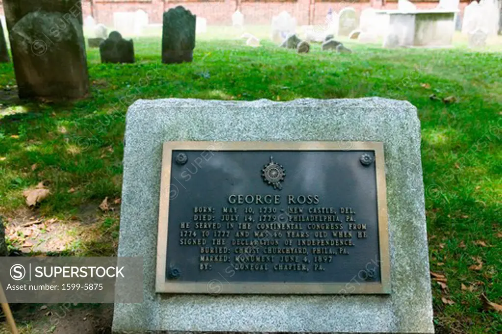 George Ross gravestone in Christ Church Burial Ground, Philadelphia, Pennsylvania, a signer of the Declaration of Independence