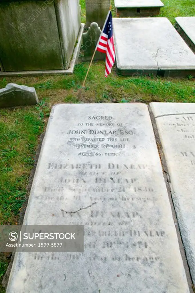 John Dunlap gravestone in Christ Church Burial Ground, Philadelphia, Pennsylvania, a signer of the Declaration of Independence and printer of Dunlap copies