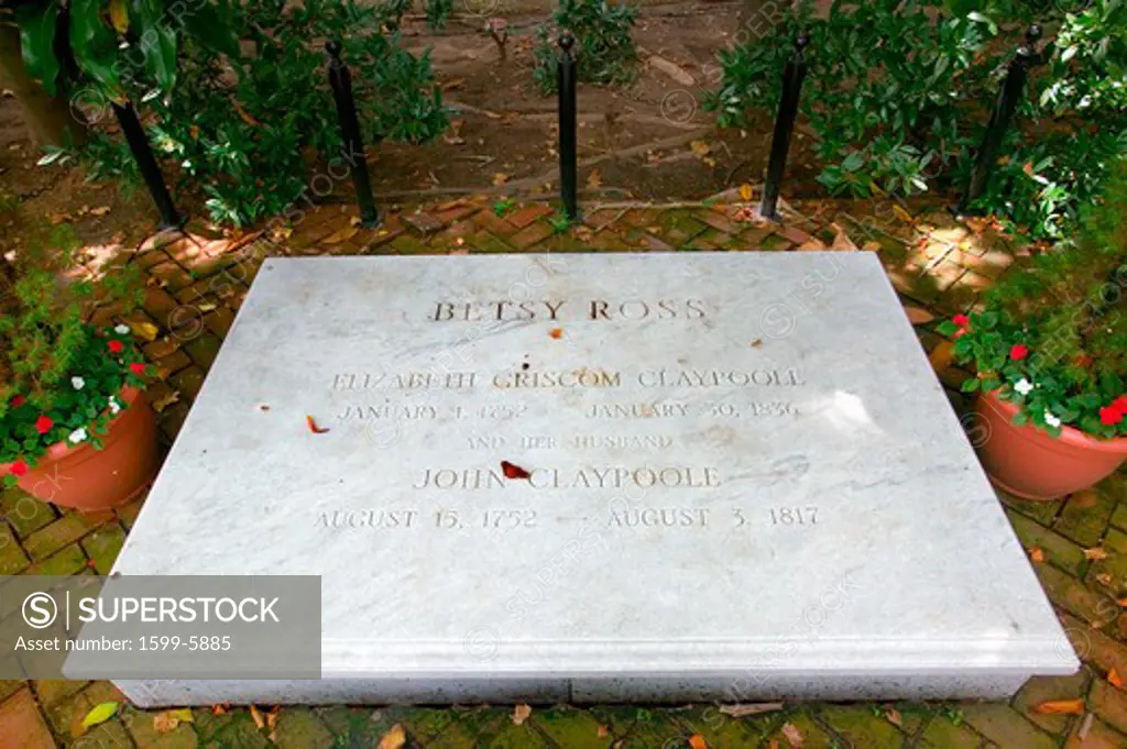 Gravestone for Betsy Ross in The Betsy Ross House on East Third Street, Philadelphia, Pennsylvania