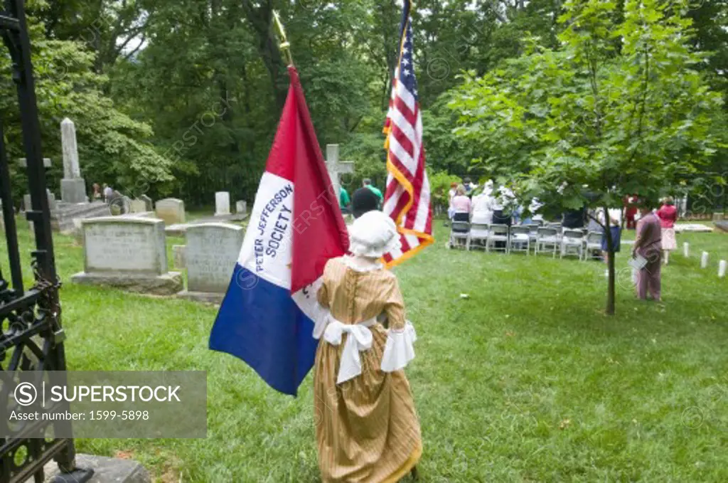 Girl carrying flag for Peter Jefferson Society into Monticello Graveyard, Thomas Jefferson's Monticello, Charlottesville, VA