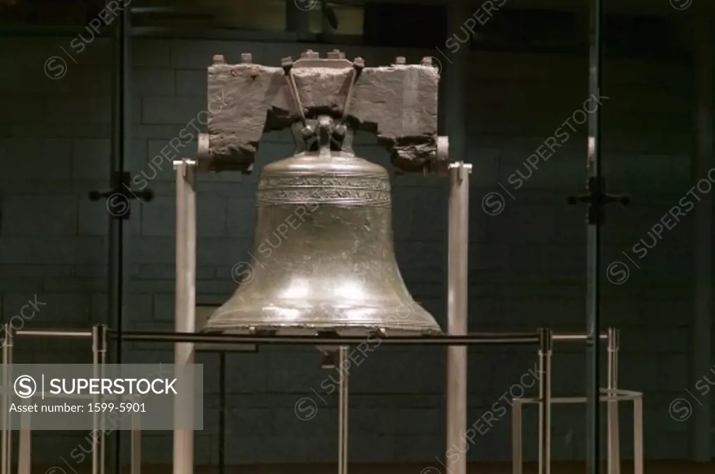 Night shot of Liberty Bell, at Liberty Bell Center, in Historic District of Philadelphia, Pennsylvania