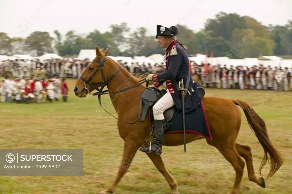 Major General Benjamin Lincoln on horseback at the 225th Anniversary of the Victory at Yorktown, a reenactment of the siege of Yorktown, where General George Washington commanded 17,600 American troops and French Comte de Rochambeau lead 5500 French troops, together defeating General Lord Cornwallis, who surrendered his arms on October 19, 1781, ending the Revolutionary War, thus making the 13 Colonies the United States of America, an independent nation. On October 19-22, 2006, the Yorktown anni
