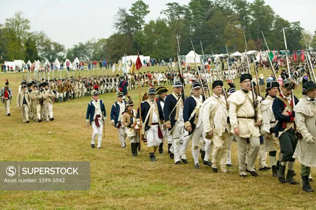The 225th Anniversary of the Victory at Yorktown, a reenactment of the siege of Yorktown, where General George Washington commanded 17,600 American troops and French Comte de Rochambeau lead 5500 French troops, together defeating General Lord Cornwallis, who surrendered his arms on October 19, 1781, ending the Revolutionary War, thus making the 13 Colonies the United States of America, an independent nation. On October 19-22, 2006, the Yorktown anniversary was reenacted by over 3000 men, women a